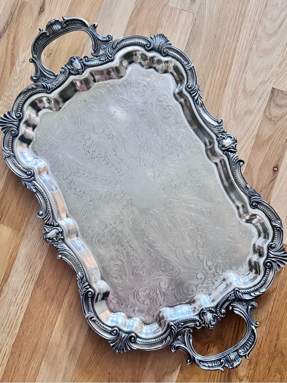 Big Victorian BSC Birmingham Silver Company Plate Serving
Tray w Handles Feet